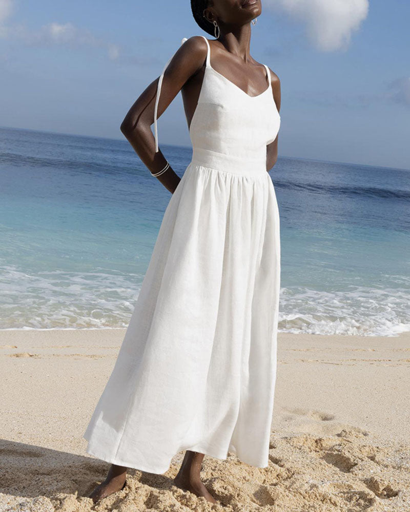 Narcis - Backless Dress with V-Neck - Elegance Meets Modern Comfort